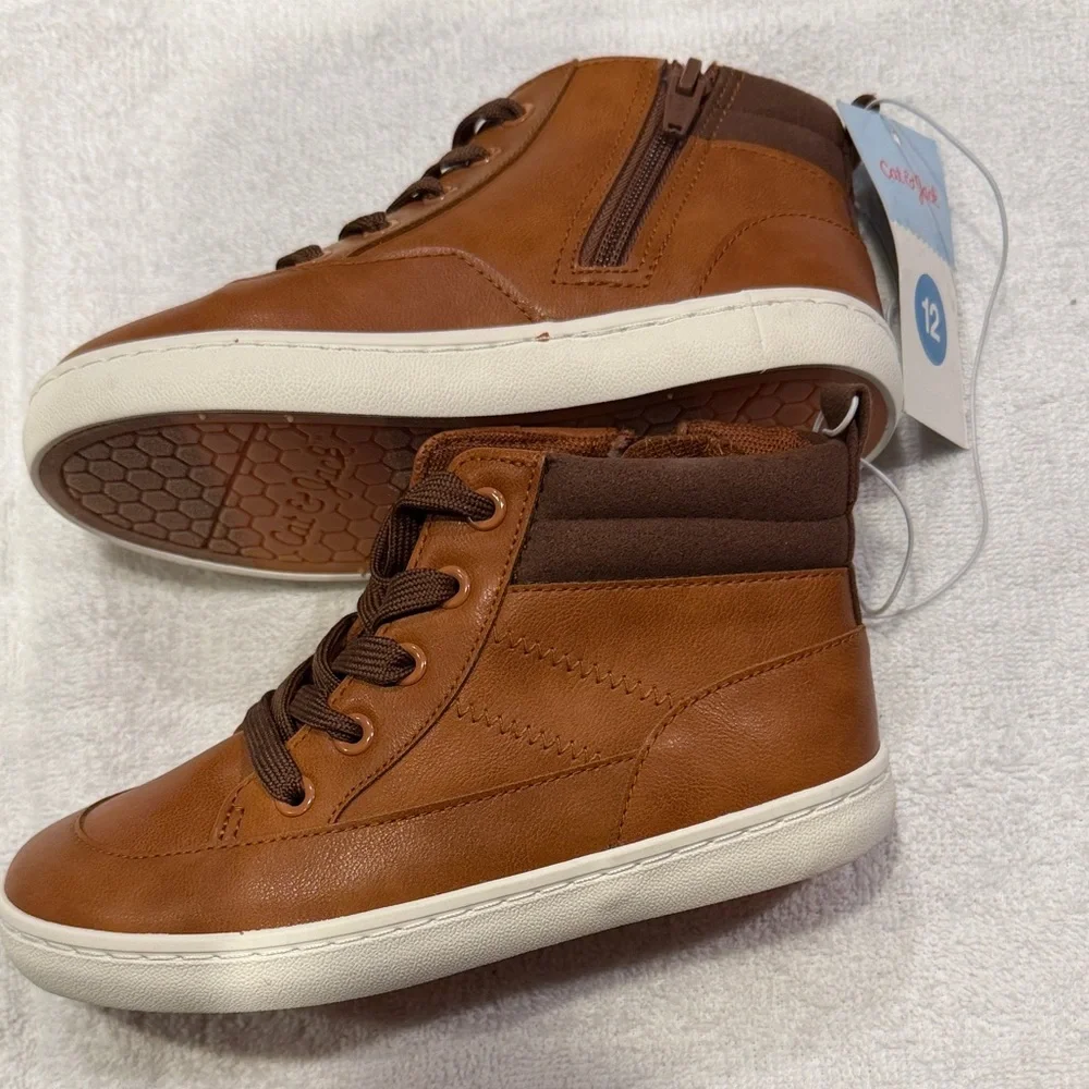 Cat & Jack Kids’ Brown High-Top Sneakers with White Sole.